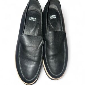 Eileen Fisher Black Leather Slip-On Loafers